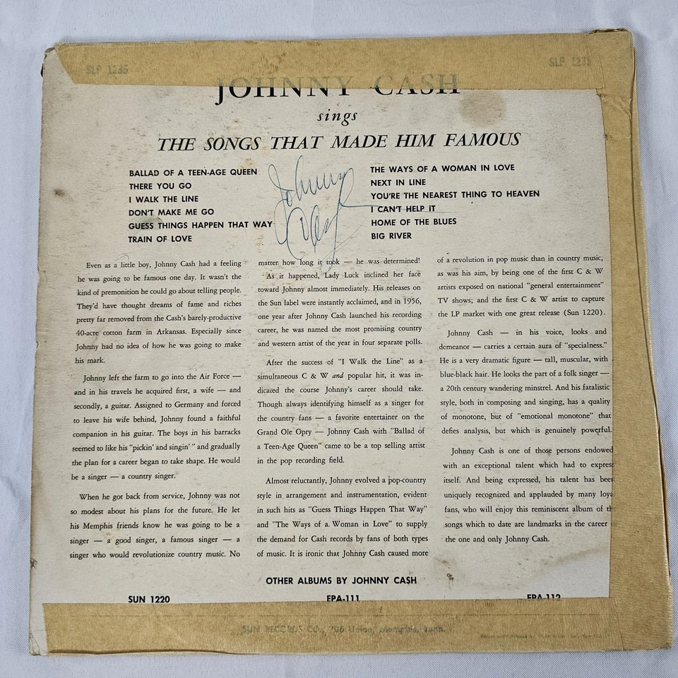 Johnny Cash Sings the Songs that Made Him Famous Sun SLP 1235 SIGNED!? Pls READ⬇ - Image 2 of 4