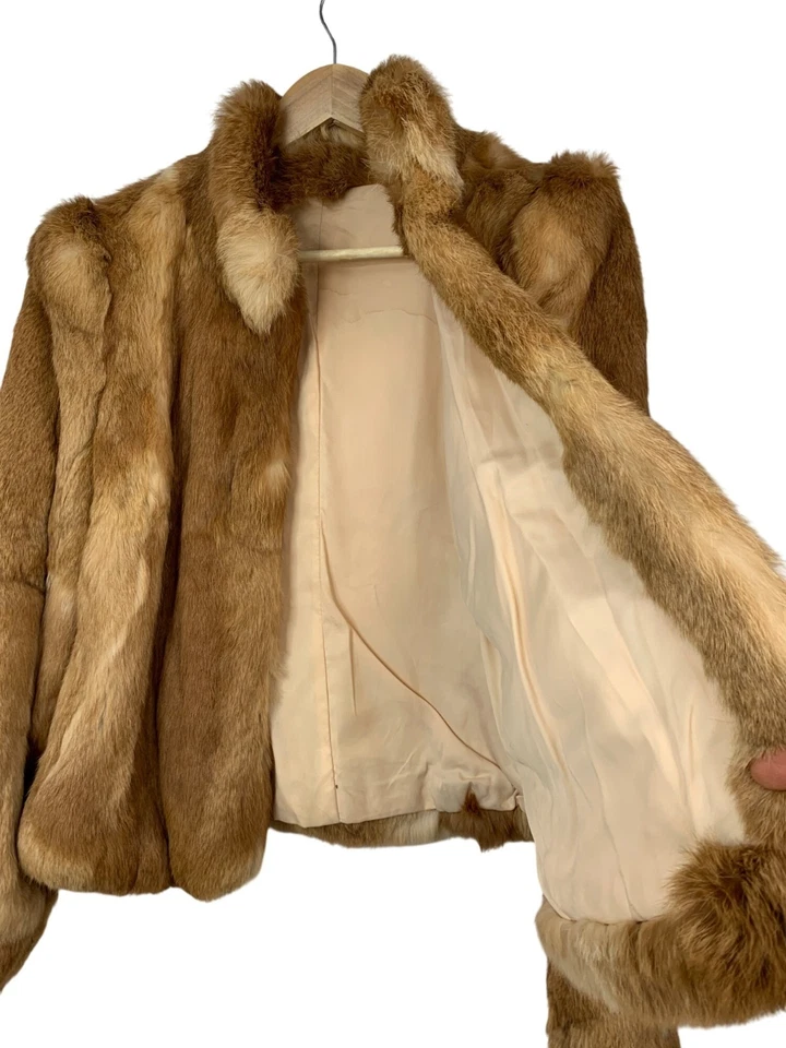 Vintage 80s Genuine Rabbit Fur Coat Size M Patchwork  RH10471 GUC Wide Sleeve - Image 2 of 4