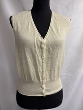 Unbranded Ivory Virgin Wool Button Up Lightweight Sweater Vest V-Neck READ 