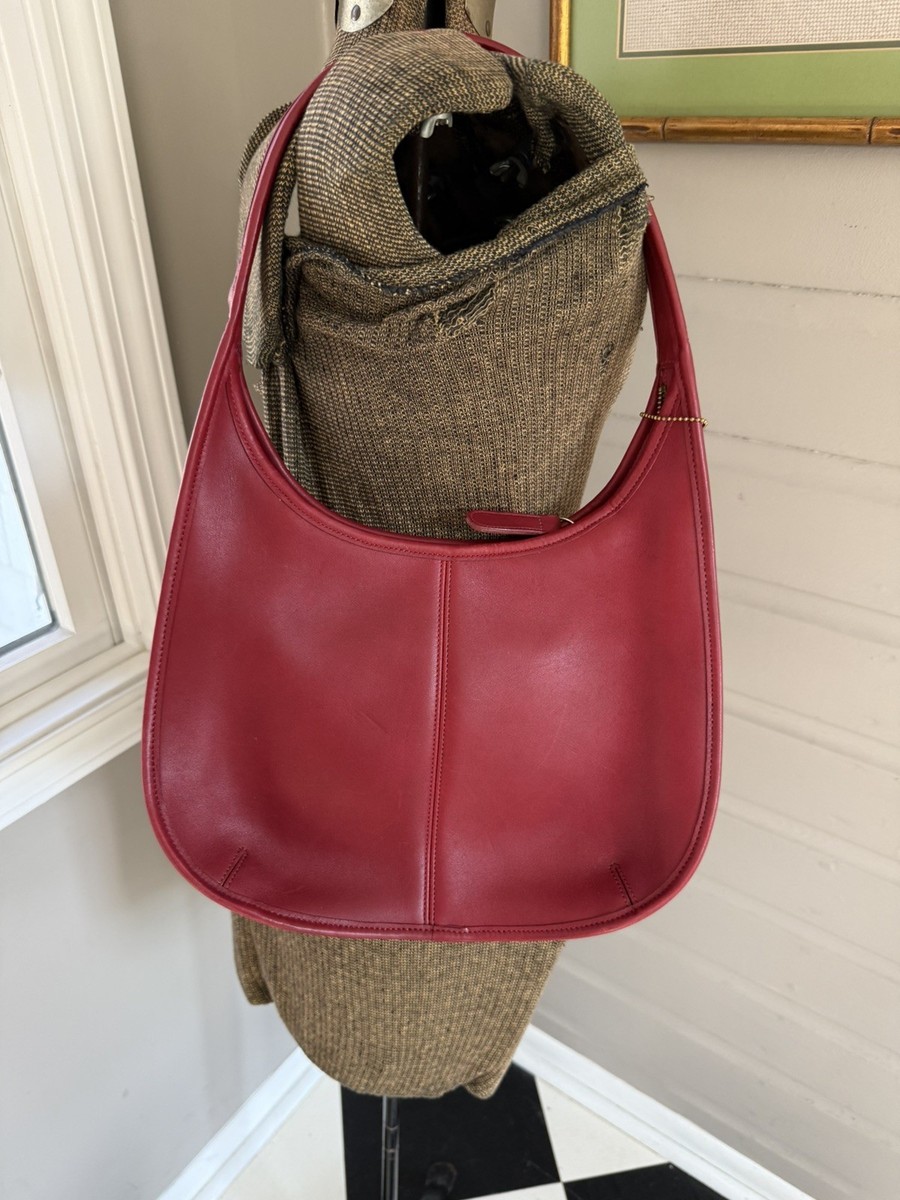 COACH 9033 Ergo Shoulder Bag Leather Red Zip Closure Vintage Logo