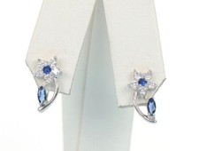 925Sterling Silver Dangling Birthstone Cubic ZirconiaCZ Leverback Flower Earring