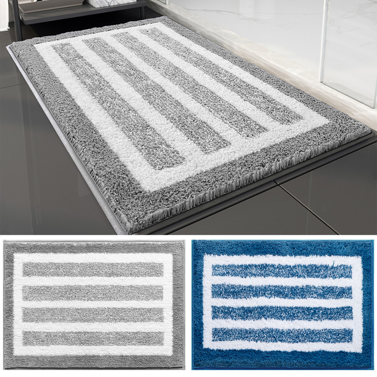 Bathroom Rug Non Slip Bath Mat Water Absorbent Microfiber Shaggy