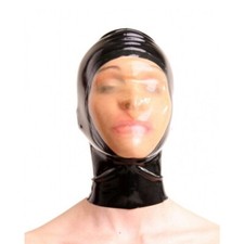 Black Latex Hood with Transparent Face Rubber Mask for Fetish Clubwear 0.4mm US