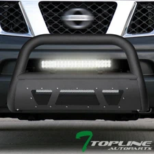 Topline For 05-21 Nissan Frontier Matte Blk Studded Mesh Bull Guard+120W LED Bar