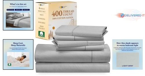 6-Pc King Size Sheet Set 100% Cotton 400 Thread Count Deep Pocket Soft Bedding - Picture 2 of 11