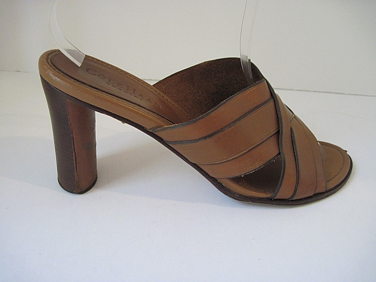 Sandales Mules Cole Haan Cuir Noir Ouvertes - Taille US 9.5 - Occasion - Fabriqué Au Brésil