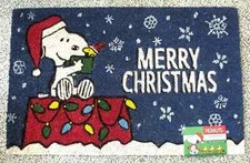 Peanuts Snoopy Woodstock 'Merry Christmas' Coir Door Mat Blue 28" x 18" New