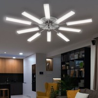 Deckenleuchte Deckenlampe Wohnzimmerleuchte 10 Flammig Satiniert Nickel Matt Led