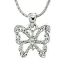 W Swarovski Crystal BUTTERFLY Clear Wings Necklace Jewelry Pendant 18" Chain
