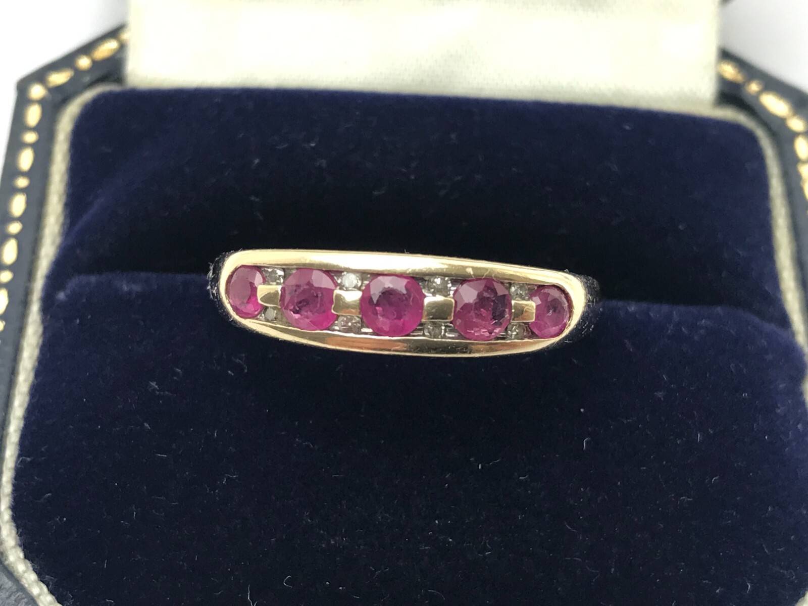 Ruby and Diamond 9ct Gold Ring Half Eternity Ruby… - image 2