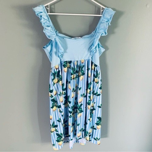 PatPat dress lemon print ruffle straps blue new with tag size large