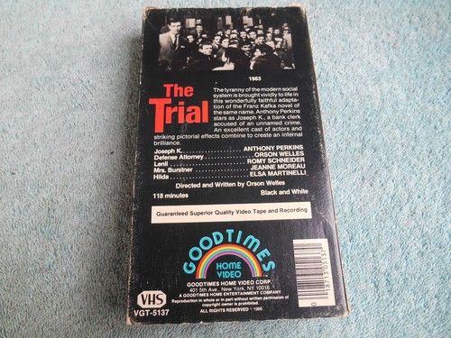 The Trial (1985 VHS) GOOD TIMES. ANTHONY PERKINS 1963 B+W CLASSIC!!! - Bild 4 von 13