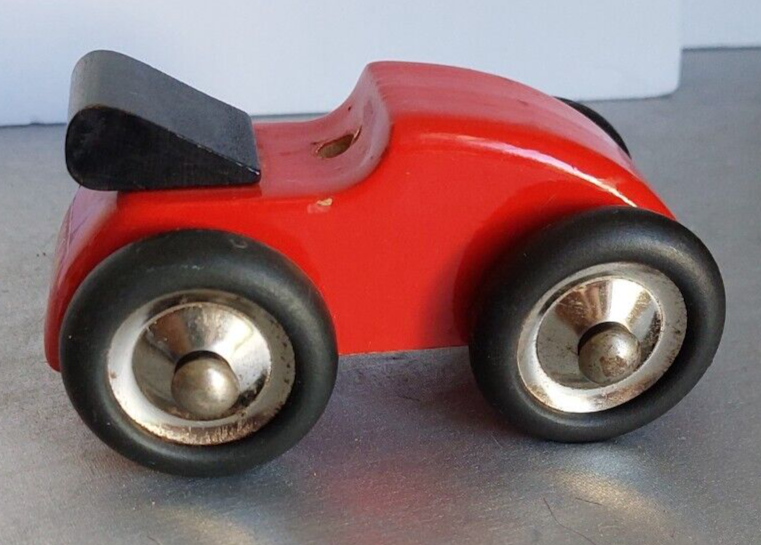 RED ROADSTER WOOD TOY. VILAC MADE IN FRANCE. VOLKSWAGON EMBLEM