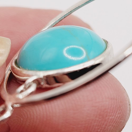 Turquoise Circle 925 Sterling Silver Pendant Timeless Minimalist Everyday Wear - Picture 5 of 5