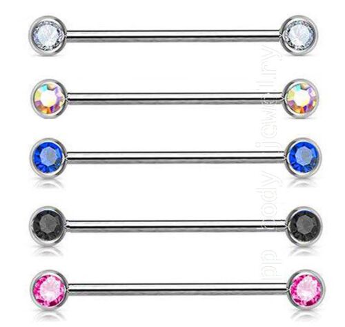Double Front Facing Gem 316L Surgical Steel Industrial Barbell 14G 1-1/2" - Picture 1 of 1
