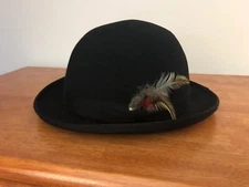 Vintage Capas Design Black Derby Hat Wool Felt Lined