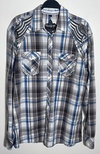 Roar Long Sleeve Blue Plaid Button Down Shirt w/Embroidered Design Size Large