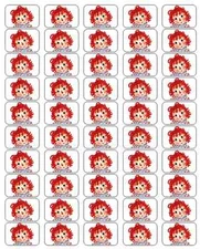 50 Raggedy Ann Envelope Seals / Labels / Stickers, 1" by 1.5"