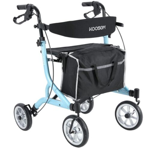 Koosom Lightweight Rollator Walker w/Seat & 8" Wheels for Seniors - Blue