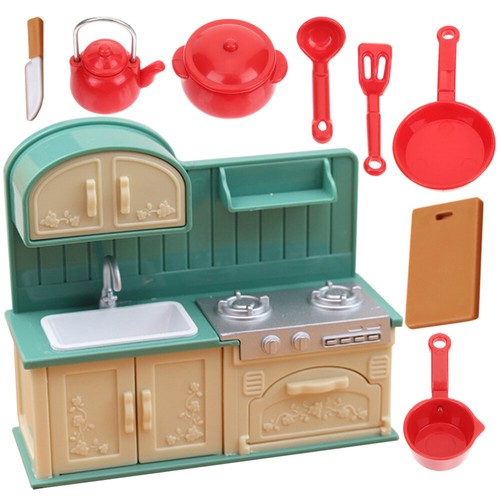 Cuisine Miniature Enfant Ancienne – Avec Accessoires Et Poupée Biscuit, Fait Main