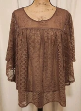 Maurices Women's 2 Chocolate Brown Lace Sheer Batwing Sleeve Top