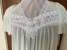 VTG Mint Green Miss Elaine Nylon and Lace Nightgown Seafoam Green Nighty