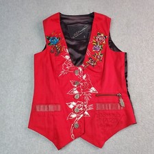 Ed Hardy by Christian Audigier Women's Vest Small Red Black Tattoo Embroidered