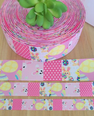 5/8, 7/8 & 1.5'' (1 YD) Easter Bunny Grosgrain Ribbon Easter Eggs Polka Dots 
