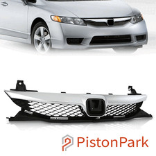 For Honda Civic Sedan 2009 - 2011 Front Bumper Grille Gloss Black Wchrome Trim