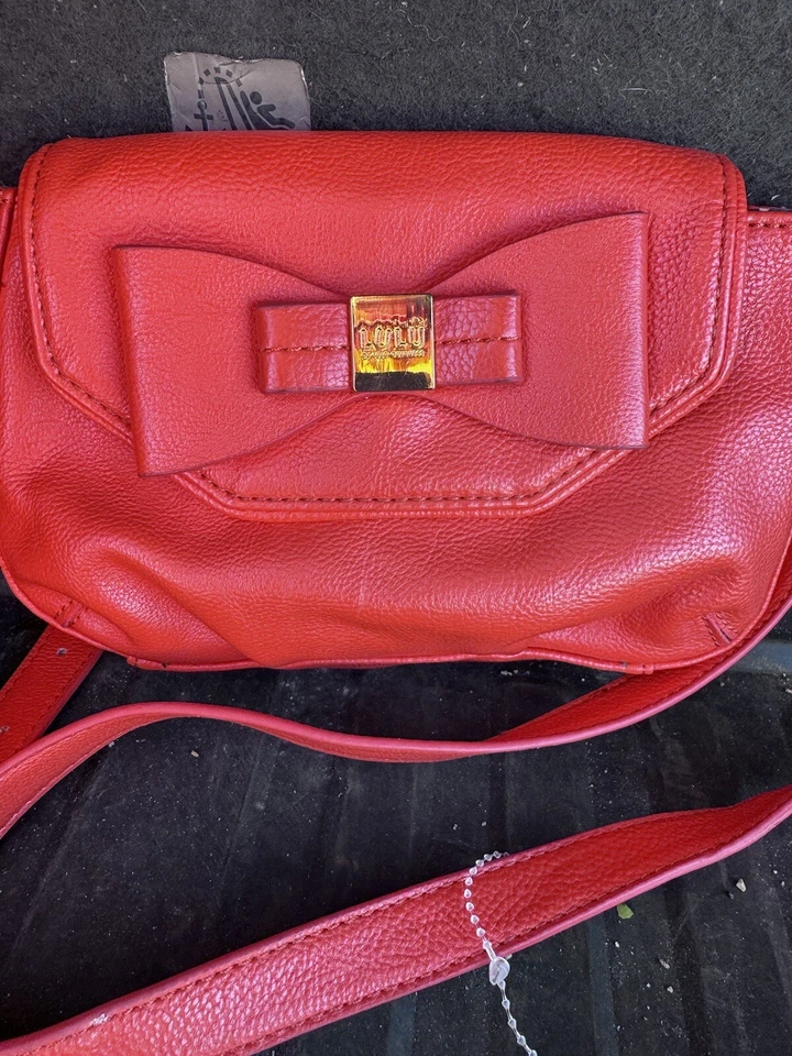 Bolso Bandolera Lulu Guinness Rojo Pajarita Cuero A Presión Solapa Magnética Foto 3 de 4