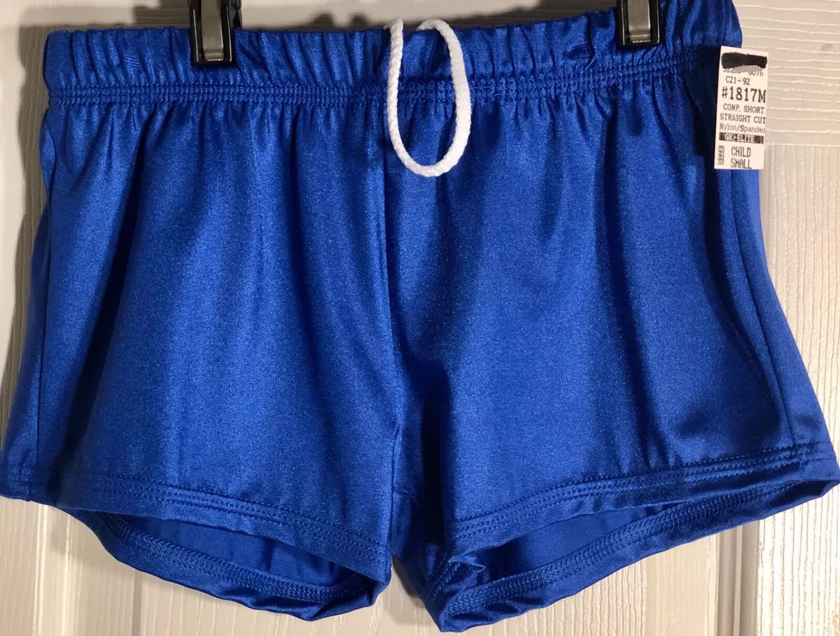 GK Elite BOYS SMALL COMPETITION SHORTS BLUE N S GYMNASTICS RUNNING