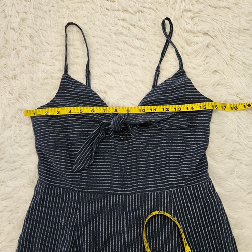 NWT Minkpink Navy Blue Striped Linen Blend Wide Leg Keyhole Lover Jumpsuit Sz M - Picture 7 of 18