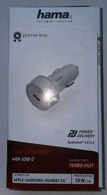 Hama USB-C Kfz - Schnellladegerät Adapter Turbo Weiß 18W/ 3A Qualcomm 3.0 Neu