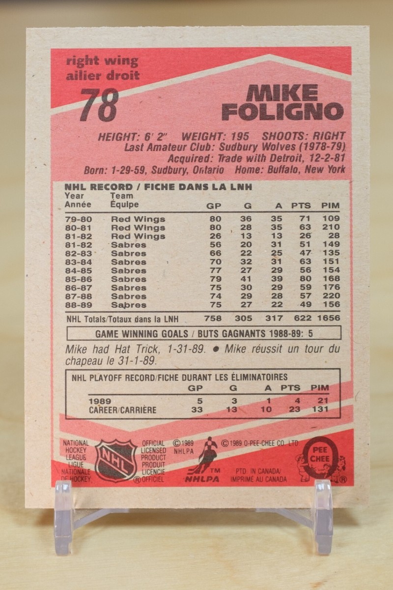 1989-90 O-Pee-Chee OPC Hockey #78 Mike Foligno - Buffalo Sabres | eBay