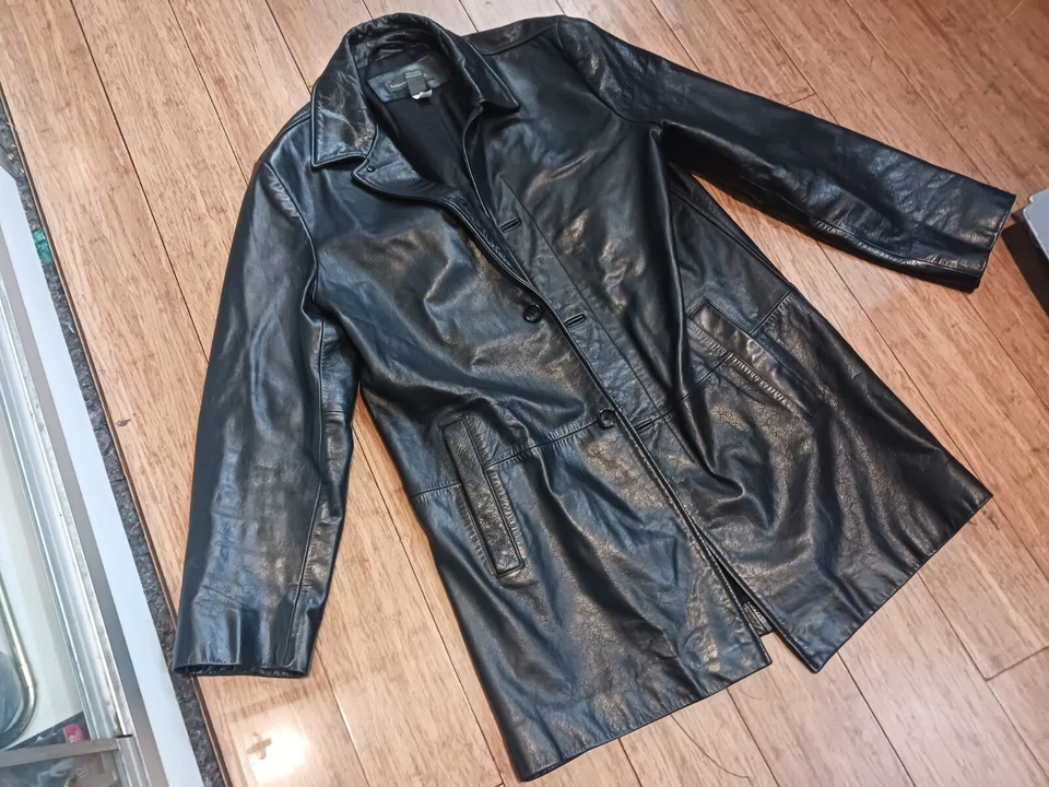 BANANA REPUBLIC JACKET MENS LEATHER RACER BIKER MOTO BLACK MEDIUM 54023 - Image 2 of 4