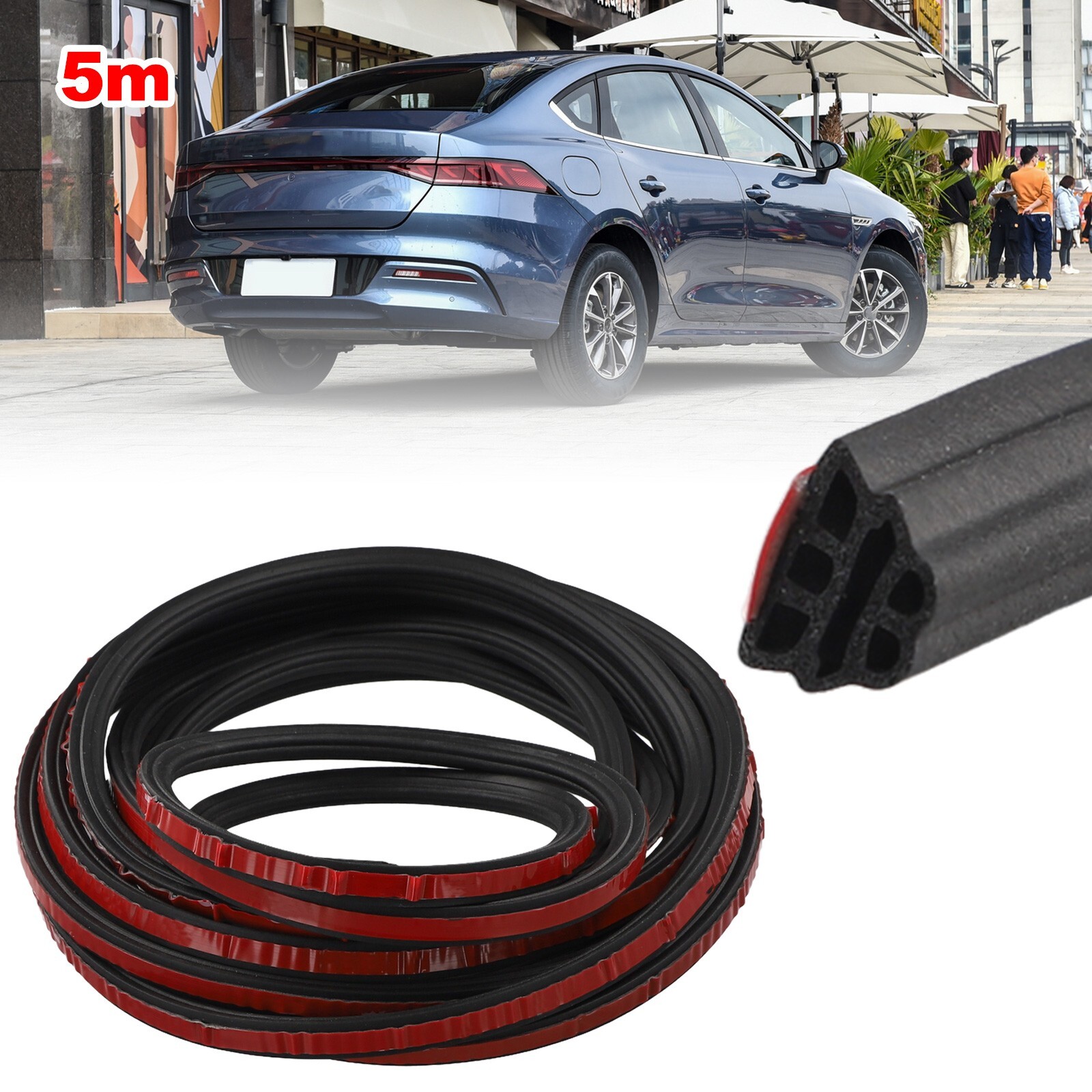 Rubber 3 Layer Car Door Seal-Strips Sound Insulation Weatherstrip Accessories 5M