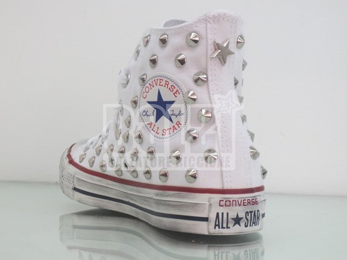 Converse all star Hi borchie + stellina scarpe bianco optical white  artigianali | eBay