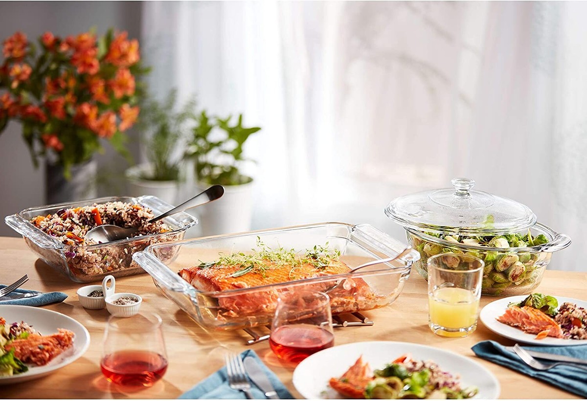 LIBBEY BAKER'S PREMIUM 6-PC GLASS CASSEROLE BAKEWARE SET WITH TWO