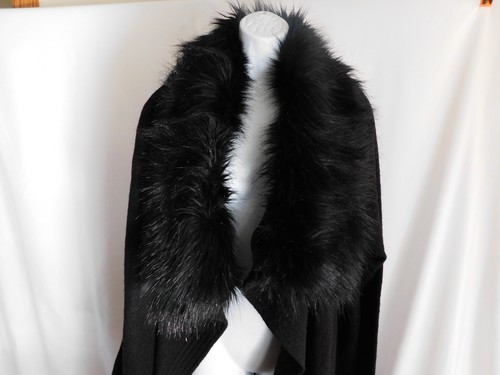 Evan Picone Cardigan Womens Black with Faux Fur detachable Neck Scarf Size 2x - Picture 2 of 18