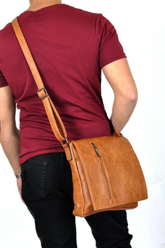 Borsa Uomo Vintage pelle venata BORSELLO Tracolla tasche zip moda MARRONE grande - Picture 11 of 15