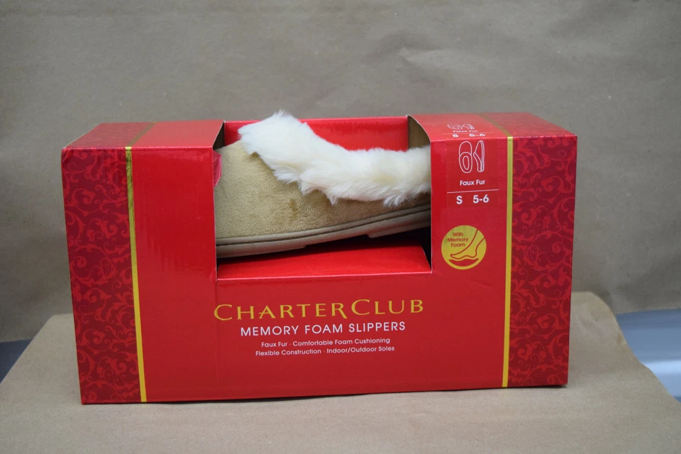 Zapatillas pequeñas de espuma viscoelástica de piel sintética color tostado liso CHARTER CLUB para mujer 5-6 Foto 3 de 4