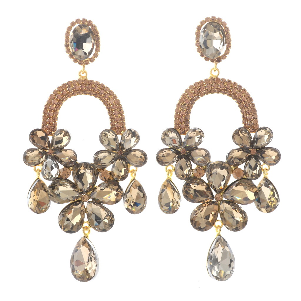 Gold Tone Metal Rhinestone Large Crystal Chandelier Post Earrings ESE9967-TOP