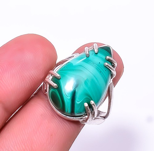 Natural Malachite -Congo Solitaire Gemstone 925 Sterling Silver Ring s.9 R37