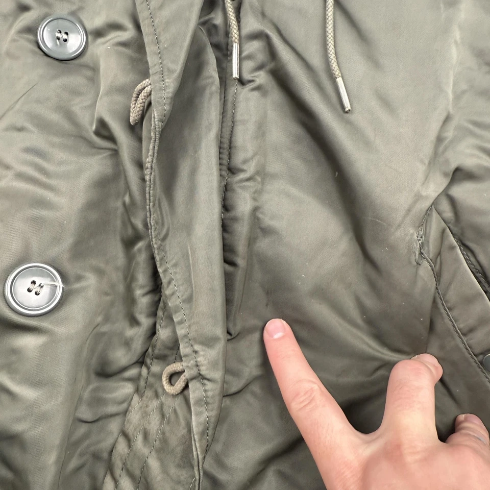 Vintage Alpha Industries Jacket Mens Large Green N-2B Flight Attached Hood USA - Image 2 of 4