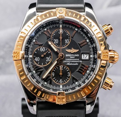 Breitling Chronomat Evolution 43mm Rose Gold Complete Two-Tone Black Dial C13356