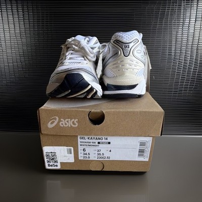 ASICS GEL-Kayano 14 Women's 6 White/Midnight Mesh Sneakers New 1202A056-109
