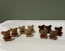 Lot of 10 Craft Brown Miniature 1" Flocked Teddy Bears with Red Bow Tie
