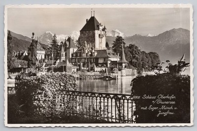 Schloss Oberhofen Thunersee Eigermönch Jungfrau Schweiz RPPC 50er Jahre