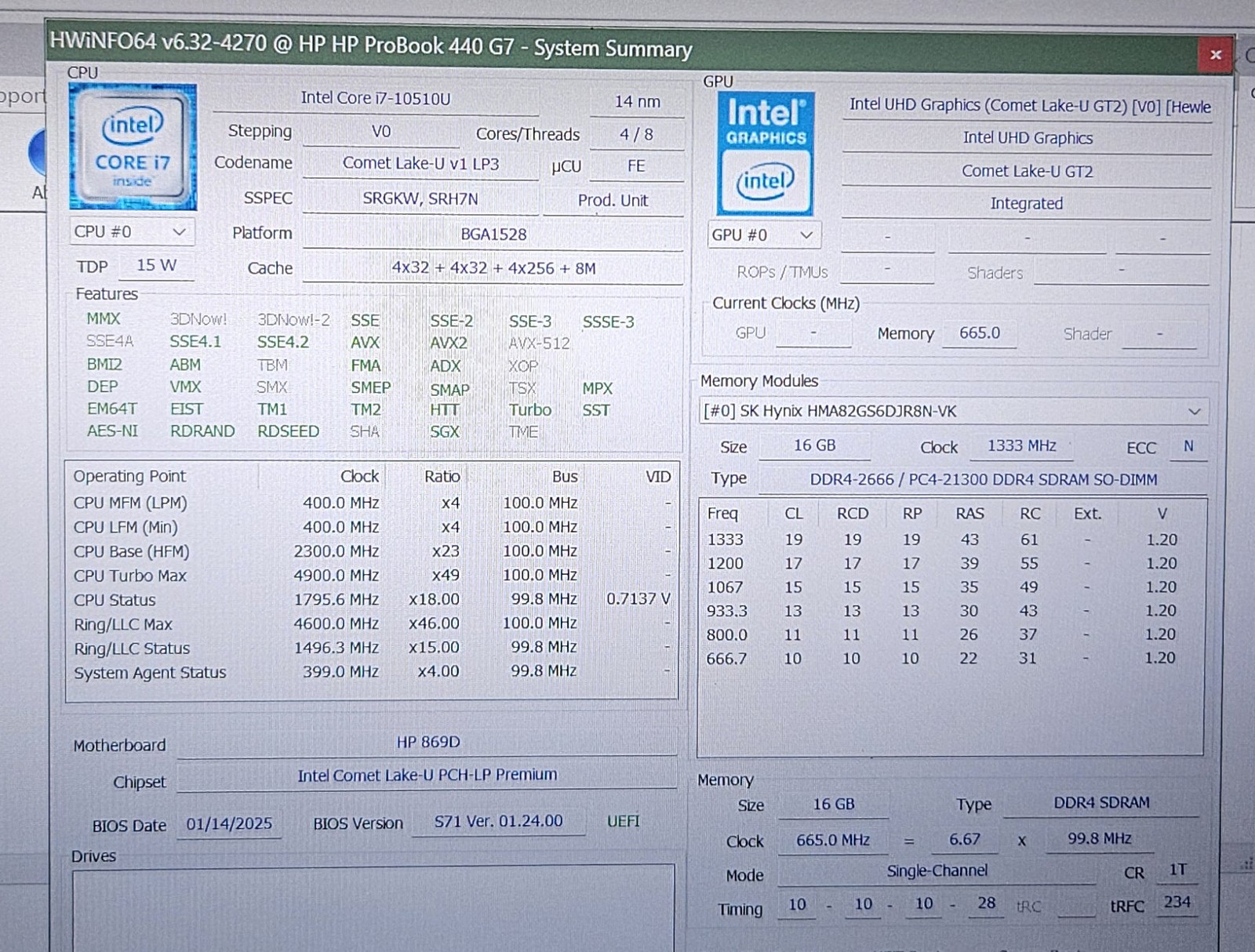 HP ProBook 440 G7 I7-10510U 1.80GHz Motherboard L78087-601 DA0X8MMB6D0