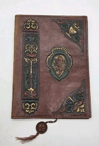 Fausti & Marini Firenze Italian Leather Embossed Lined Book Cover VTG 40s